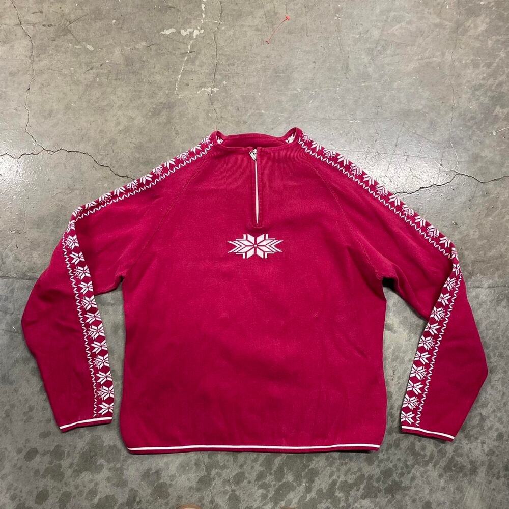 Red and white embroidered fleece